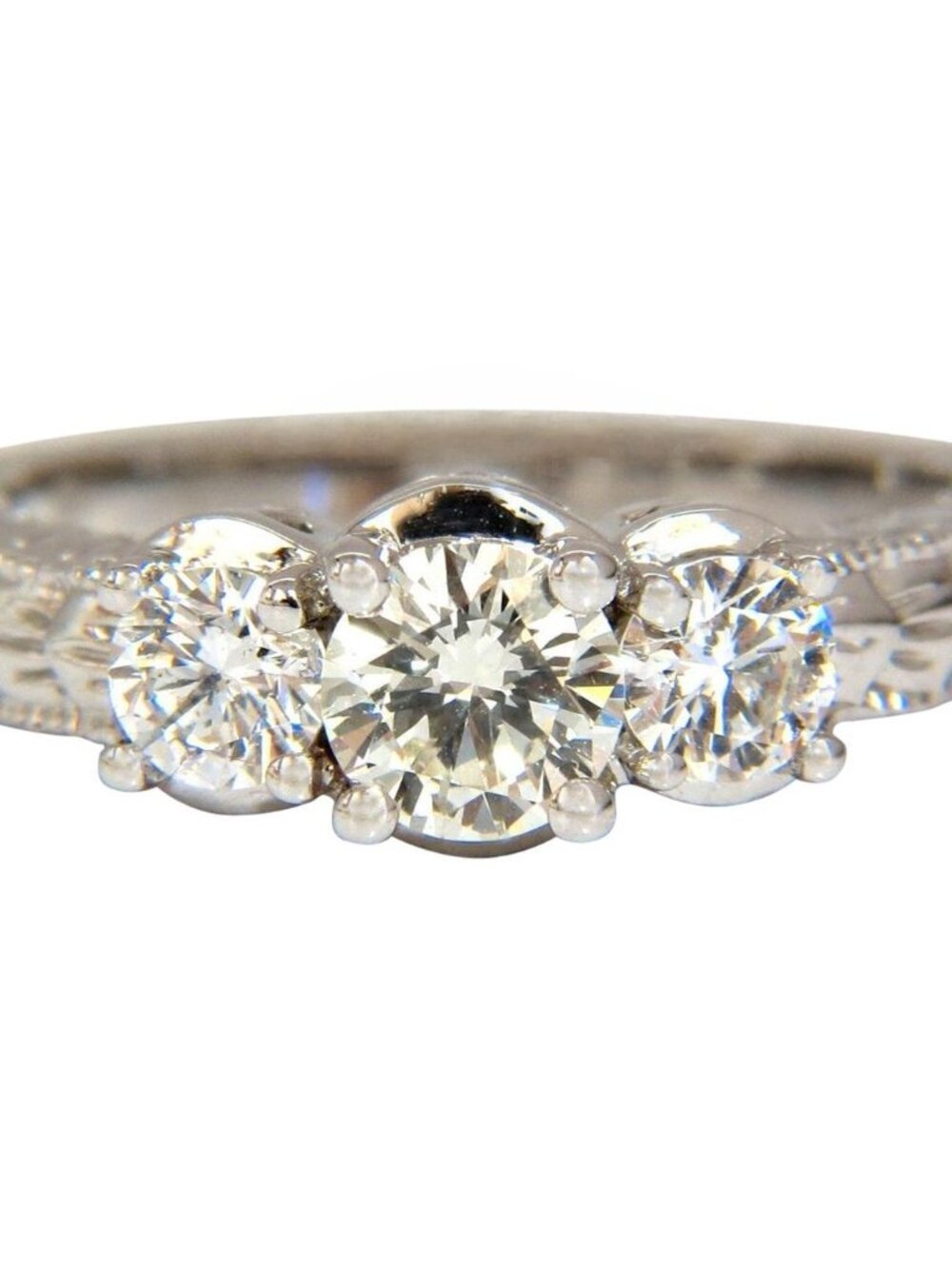1.09CT NATURAL ROUND BRILLIANT DIAMOND RING CLASSIC THREE ENGAGEMENT*